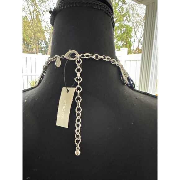 Chicos Blue Seed Bead Silver Tone 16" Long Layered Statement Necklace NEW - Picture 10 of 14